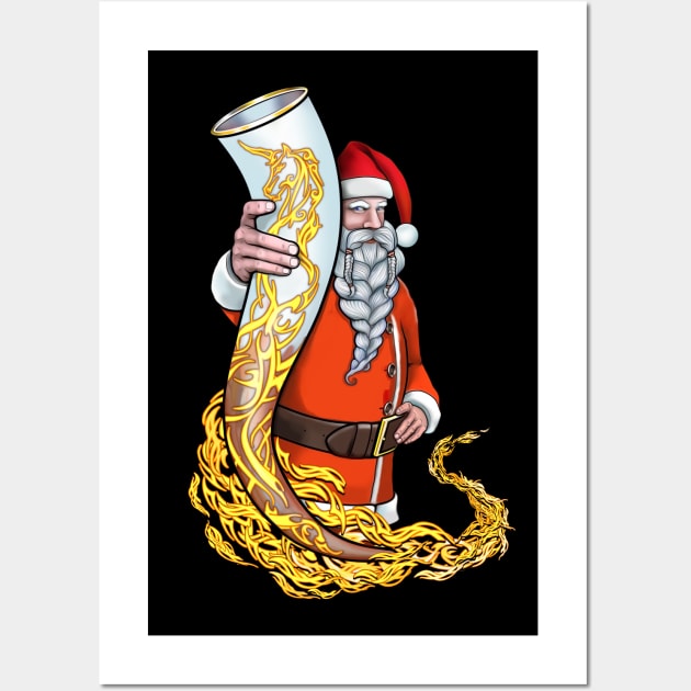 Nordic Viking Santa with his favorite Horn Wall Art by SafSafStore